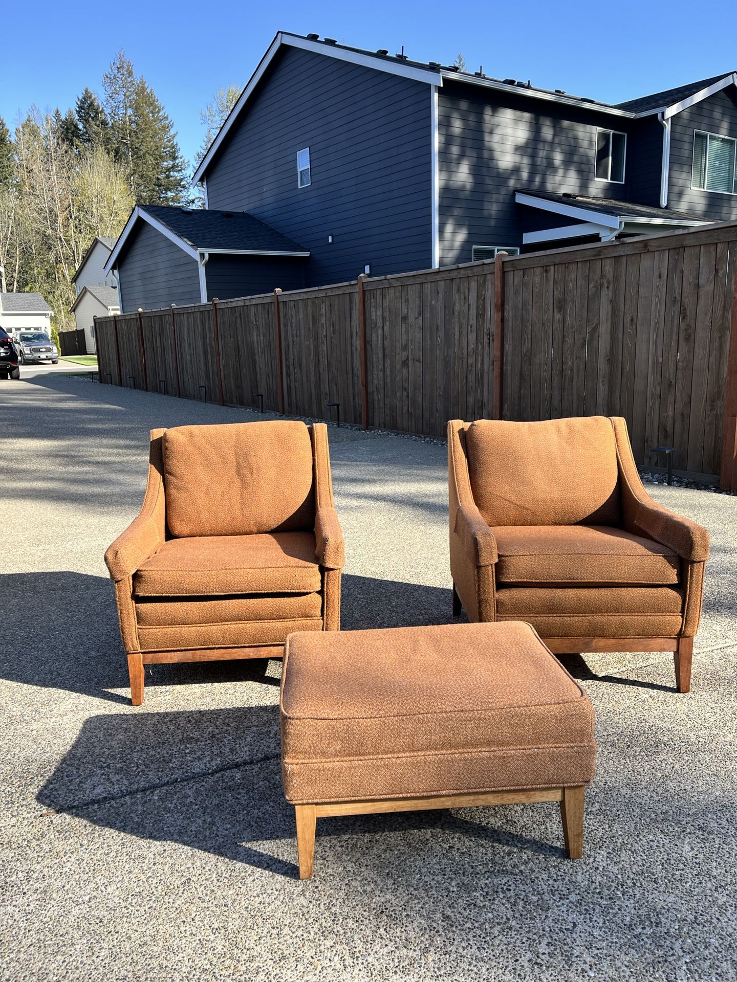   2-Mid-century modern occasional chairs and 1- ottoman