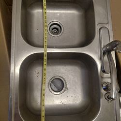 Stainless steel double sink with Sprayer faucet #kitchen #basin 33L x 22W