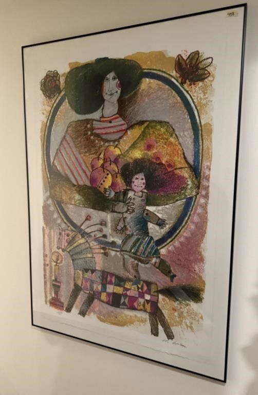 Théo Tobiasse "Harlequin Horse" / Lumière (pour) un Cheval Arlequin signed color lithograph (yours 82/150, ~48" x 33.5" framed)