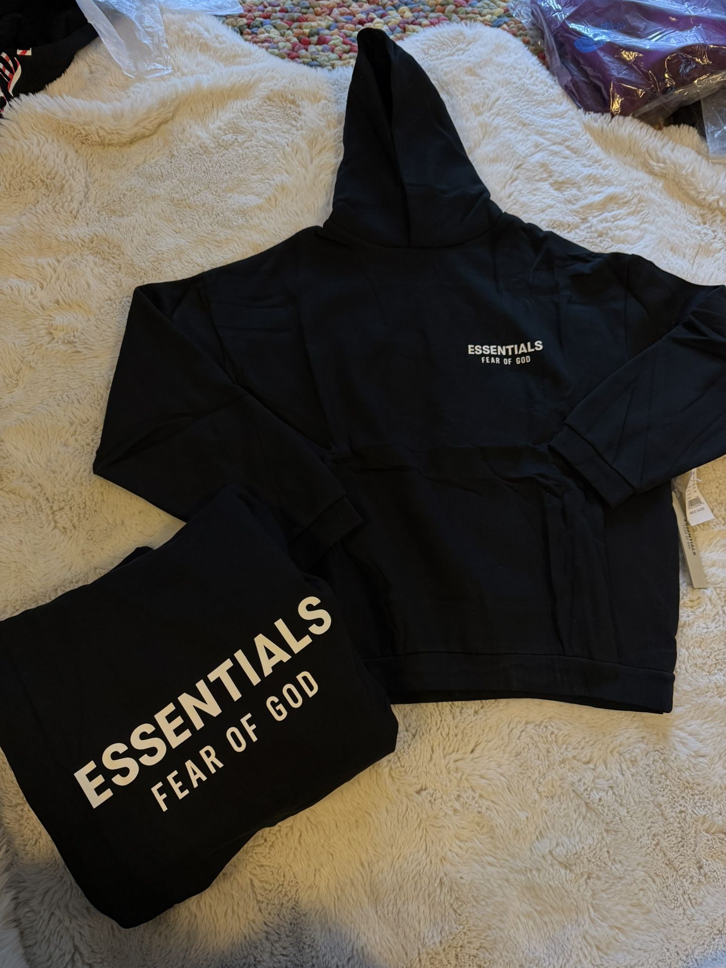 Fear of God Essentials FW24 Black And White Hoodie Size Extra Large New