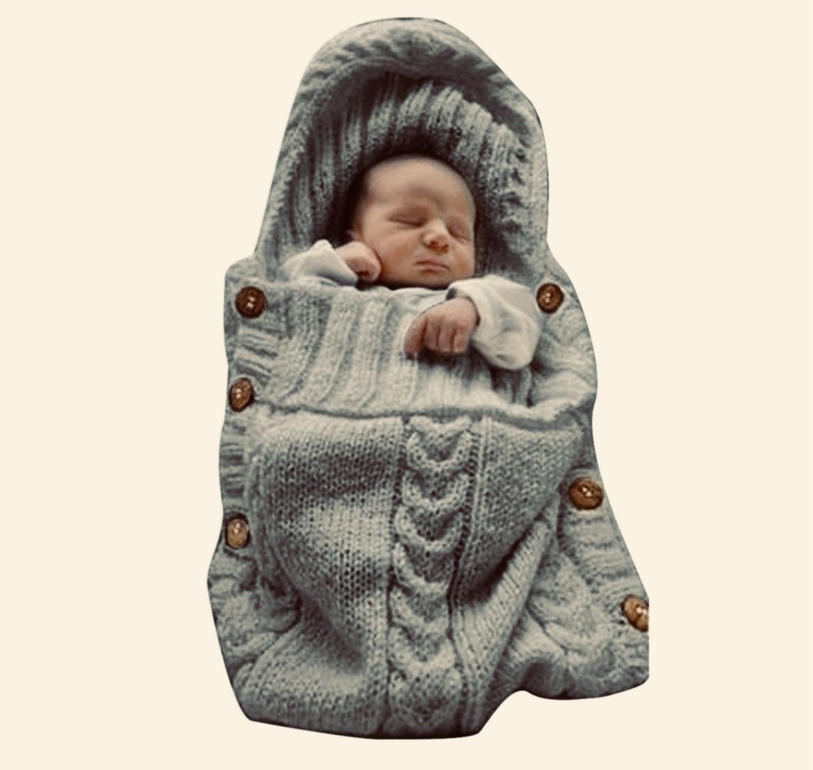 Adorable Unisex Knitted Baby Blanket Sack with Hood