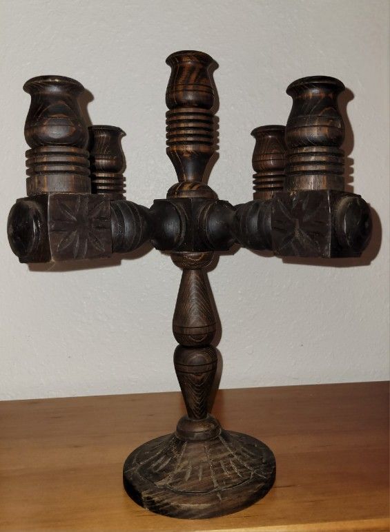  Vintage Carved  Wood Candelabra Made In Mexico 