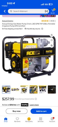 Aceup Energy Gasoline Water Pump 208cc, 3 Inch 265 GPM Portable Powered Irrigation Pump, EPA Certified