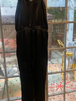 Black Sleeveless Satin Jumpsuit with Elastic Waist