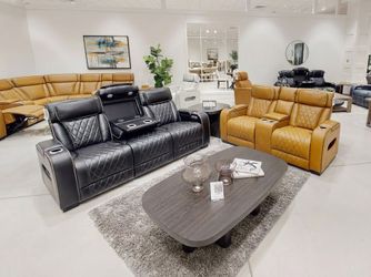 Power Double Reclining Leather Sofa 