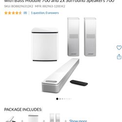 Bose Smart Ultra Dolby Atmos Soundbar, White, Bundle with Bass Module 700 and 2x Surround Speakers 700