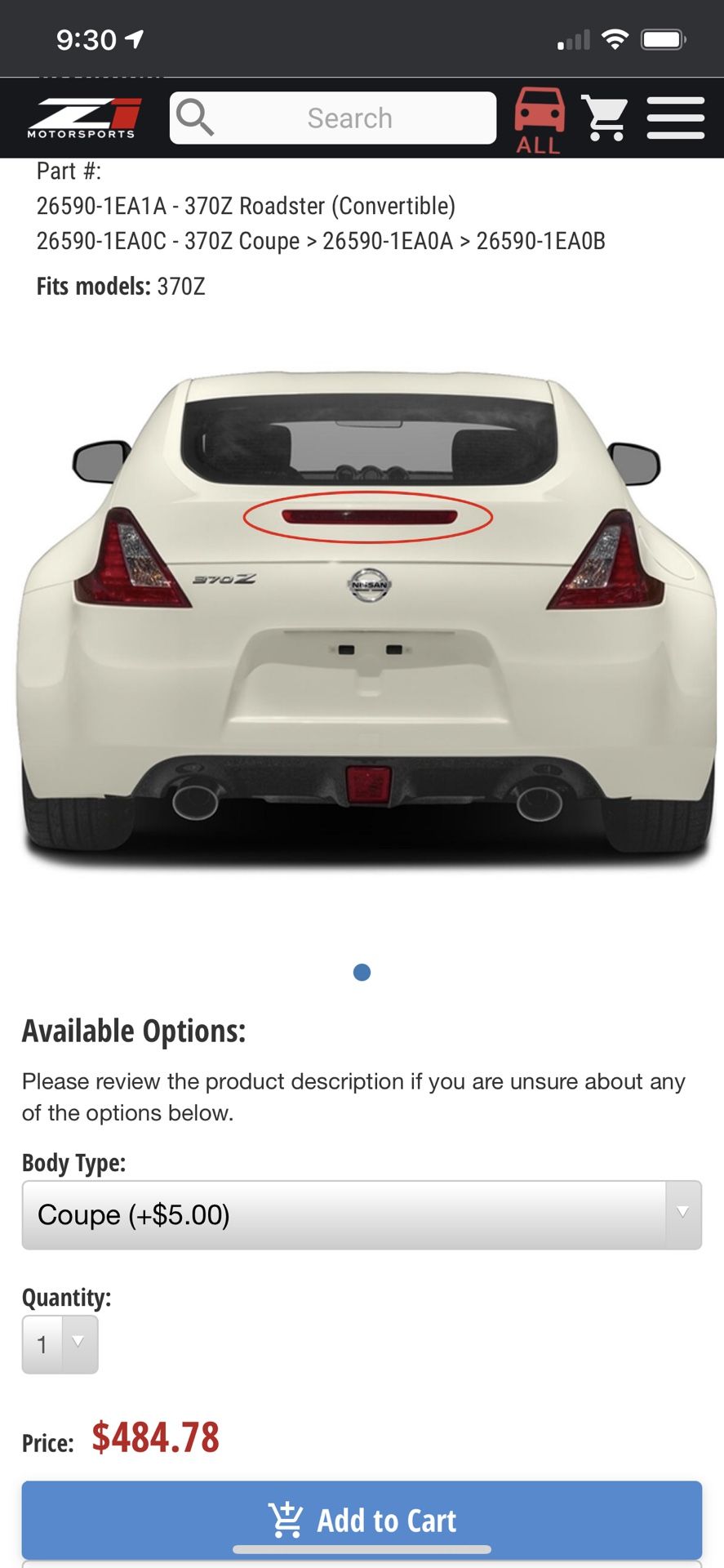OEM 370Z High Mount Third Brake Light 26590-1EA0C