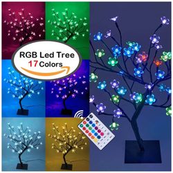 18 Inch Cherry Blossom Bonsai Tree 48 LED Lights RGB with Remote Control