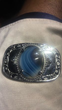 Silver Belt Buckle with Blue Stone