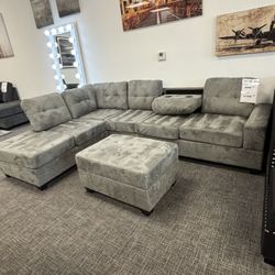 Gray Sectional + Storage Ottoman – $899 🛋️🧰