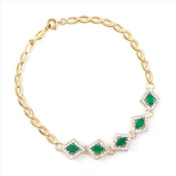2.21 Cts Natural Green Agate Diamond 18KGP Designer Bracelet