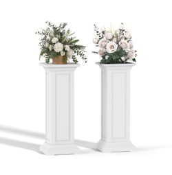 36in Tall Resin Planter Set of 2,Large Outdoor Planter for Porch, Garden, and Balcony, Weight-Bearing Top, Weather-Resistant, Classic Estate Design fo