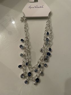 Silver Necklace With Blue Gems New