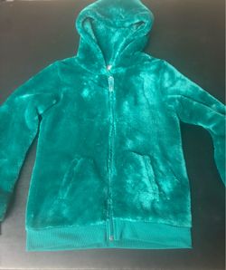 Arizona Jean Co Fuzzy Green Zip Up Hoodie Size L 14 Regular
