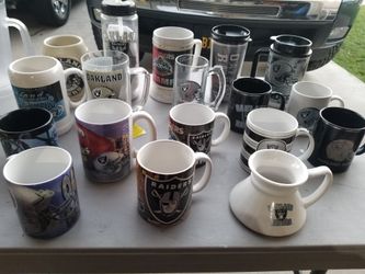 Oakland Raiders mugs, glasses and Stein collection