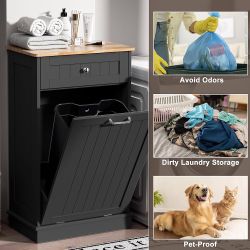 13 Gallons Tilt Out Trash Cabinet Kitchen Waste Bins Free Standing Laundry Hamper Recycling Cabinet Trash Can Holder with Hideaway Drawer Pe