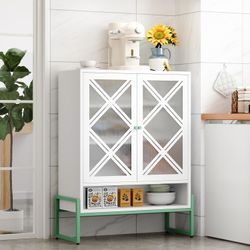 Modern Coffee Bar Cabinet with Adjustable Shelf, Metal Buffet Sideboard with Storage