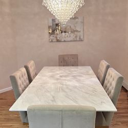 NEEDS TO GO Marble/Gold Dining Table + 6 Chairs