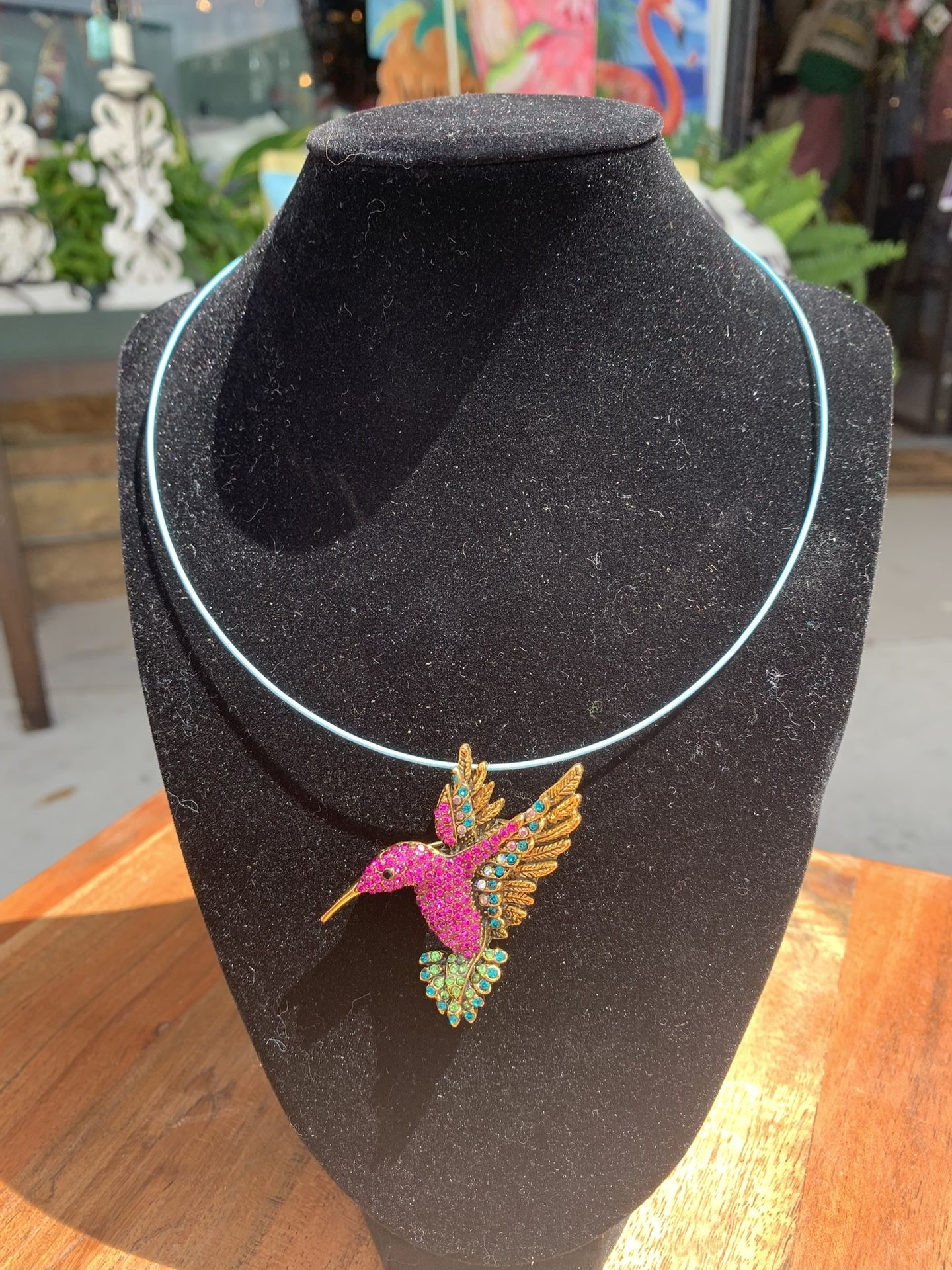 Rhinestone Hummingbird Brooch & Necklace 