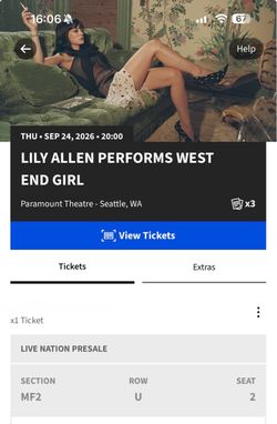 Lily Allen Concert Ticket - 9/24/2026