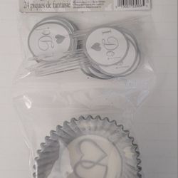 9 Pkgs Of 24 Count Engagement Bridal Cupcake Liner Baking Cups Picks Party Supplies