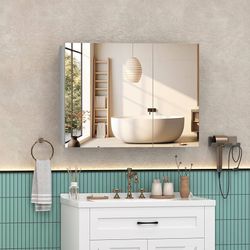 Medicine Cabinet Mirror with Storage, Pre-Assembled Medicine Cabinets for Bathroom, Recessed or Surface Mount Large Silver Medicine Cabinet (25" H x 3