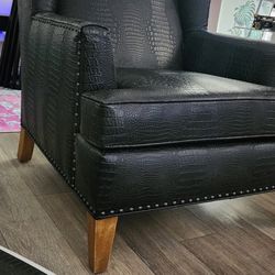 🪑 Custom Black Crocodile Wingback Chair