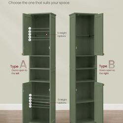 Tall Storage Cabinet with Lights, Slim Freestanding Cabinet with Adjustable Shelves, for Small Spaces, Bathroom, Living Room, Modern, 15.7 Inches Wide