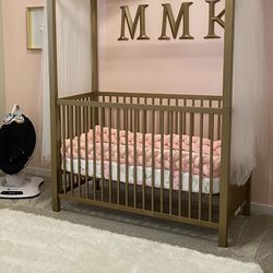 UNISEX BOY GIRL BABY NURSERY GOLD METAL CANOPY CRIB BED MONARCH HILL HEAVEN 