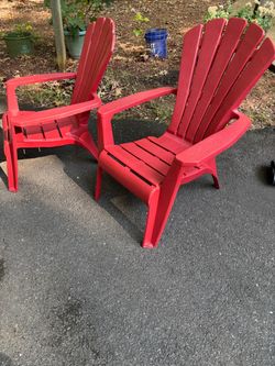 Red Plastic Adirondack Chairs – Set of 2