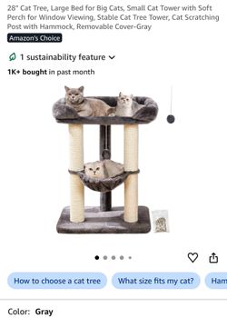28" Cat Tree with Hammock & Scratching Posts