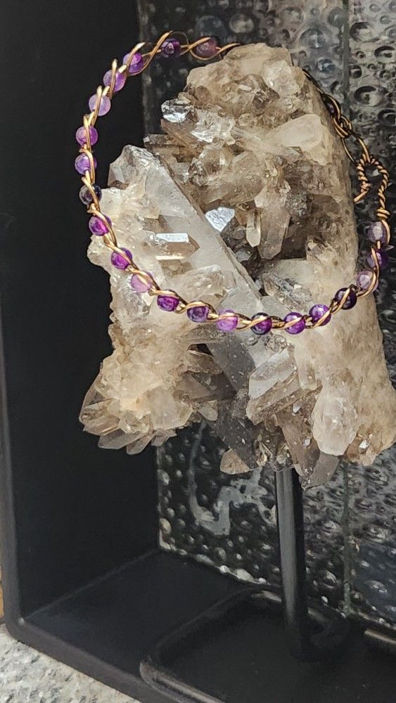 Handmade Wire Wrapped Braid Bracelet With Dyed Agate