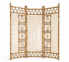 Vintage Three-Panel Faux Bamboo Screen with Fabric, Circa 1970s