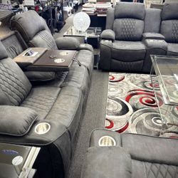 2pcs Leatherette Reclining Living Room Set W/LED Light