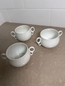 White Ceramic Soup Bowls with Handles – Set of 3