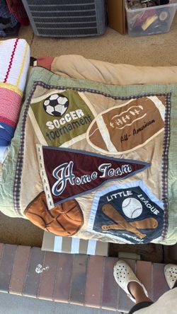 Three piece baseball baby crib quilt