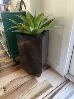 Faux Aloe In Black Tin Planter