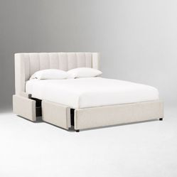 West elm, Shelter Channel Tufted Side Storage Bed, White Boucle