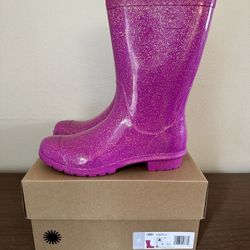 Girls Ugg Rain Boots Size 4y Pink Glitter 