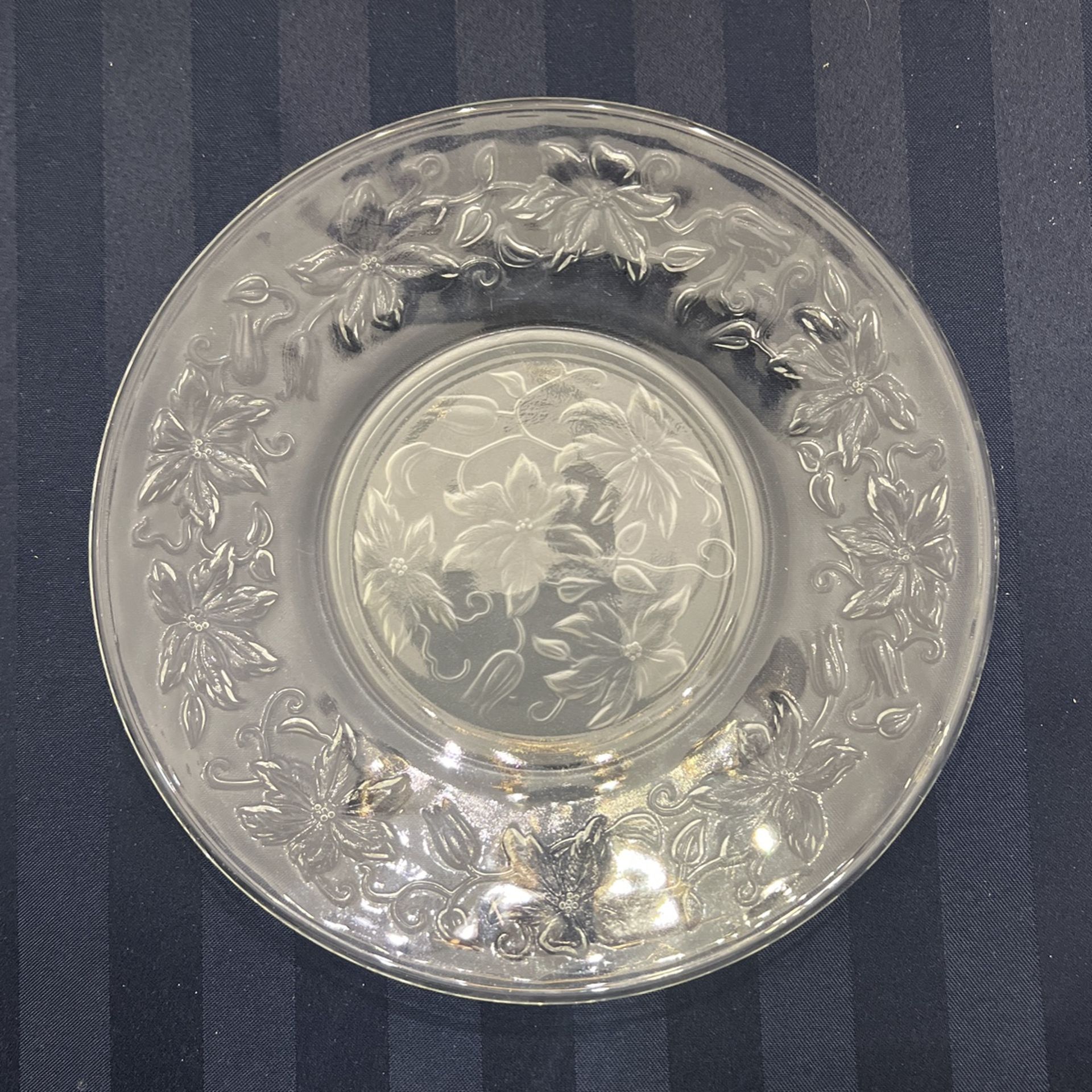 Glass and Frosted Glass Flower Etched Salad Plates