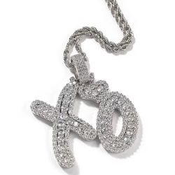 XO Chain & earrings - Iced Out XO Pendant & 925 Sterling Silver  Chain - 5A CZ