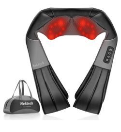 Nekteck Shiatsu Neck Massager with Heat for Pain Relief Deep Tissue, 2026 Upgraded Back Shoulder Kneading Massage Pillow with Storage Bag, Body Relaxa