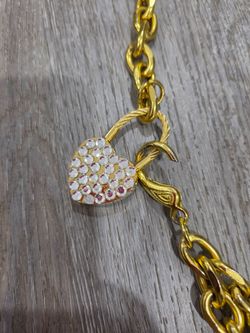 Gold Chain Necklace with Crystal Heart Lock Pendant