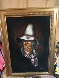 Native American oil painting on velvet