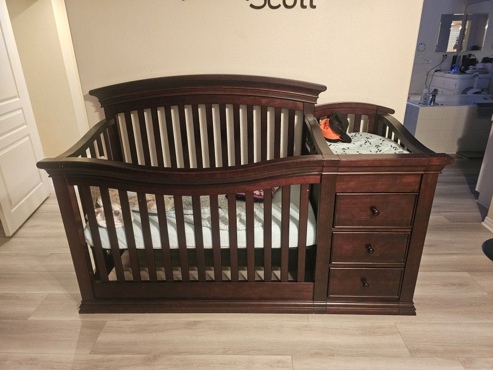 4-in-1 Convertible Crib with Changing Table & Storage – Espresso Finish