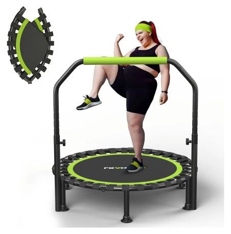 Foldable Mini Trampoline, 40"/48" Rebounder Trampoline for Adults & Kids, 450lbs Capacity with U-Shaped Adjustable Bar, Indoor Fitness Workout Exercis