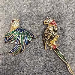Vintage Hummingbird & Parrot Brooches 