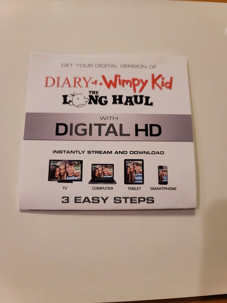 $4 HD DIGITAL MOVIE CODE. DIARY OF A WIMPY KID: THE LONG HAUL. $4 OR TRADE FOR A MOVIE TITLE I DO NOT ALREADY OWN.