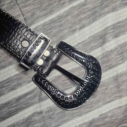 BB Black Simon Style Rhinestone Belt 40”