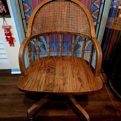 MCM  Vintage American Banker's Chair  Cane (RATTAN)Back Wood Chair 34.5"×21.5"
